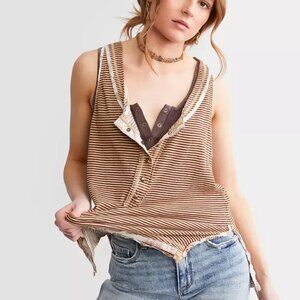 Free People Love Language Henley Tank | Oatmeal Combo | XS MSRP $68 Gift Ready